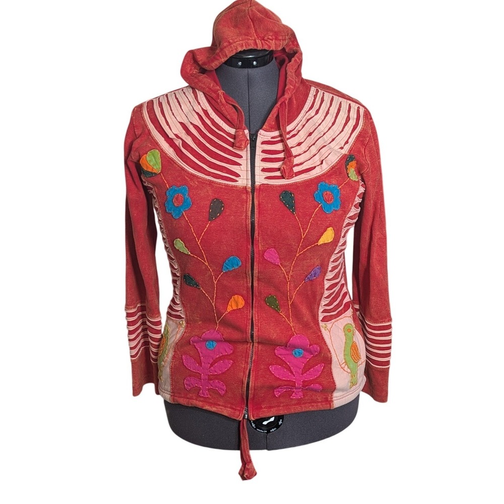 Fairy Grunge Patchwork Hoodie‎ Slashed Rib Cage L/XL Boho Floral Festival Indie